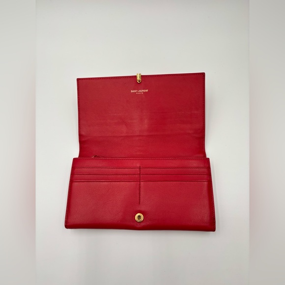 ❤️ Saint Laurent Classic Red Y Ligne Clutch Bag Wallet A210E7M8E - Picture 8 of 14